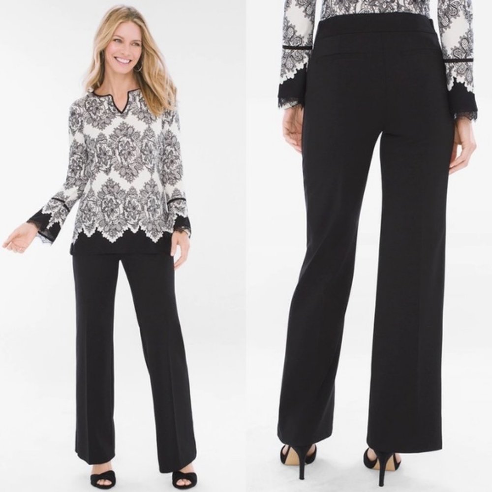 Chico's Seasonless Ponte Wide Leg Trouser Pants Size 2R | 00R